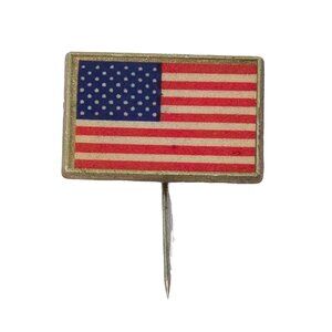 Vintage Mini American Flag Hat Lapel Stick Pin Red White Blue Patriotic USA